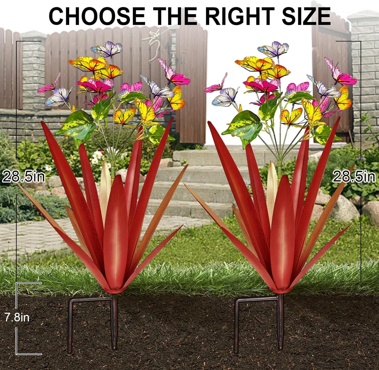 TOMBABY Garden Outdoor Butterfly Enlarge Thickened Wind Resistant Metal Agave Garden Art Metal Plant Country Sculpture Statue Decorations Ornaments Artificial Waterproof Butterflies(red 3pcs)