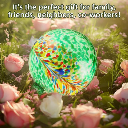 VOREEN 10-Inch Glass Gazing Ball, Outdoor Gazing Globe, Handmade Reflective Ball Yard Decoration for Homes, Patio, Lawn and Gardens, Gift for Mom Wife Friend, Phoenix Tail Design, Green