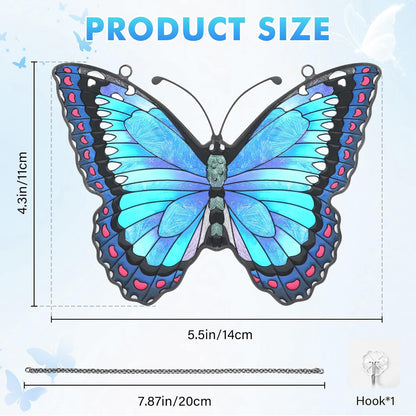 Blue Butterfly Suncatcher Stained Glass Window Hanging Butterfly Ornaments Gift for Mom, Women, Wife, Mother's Day (Blue)