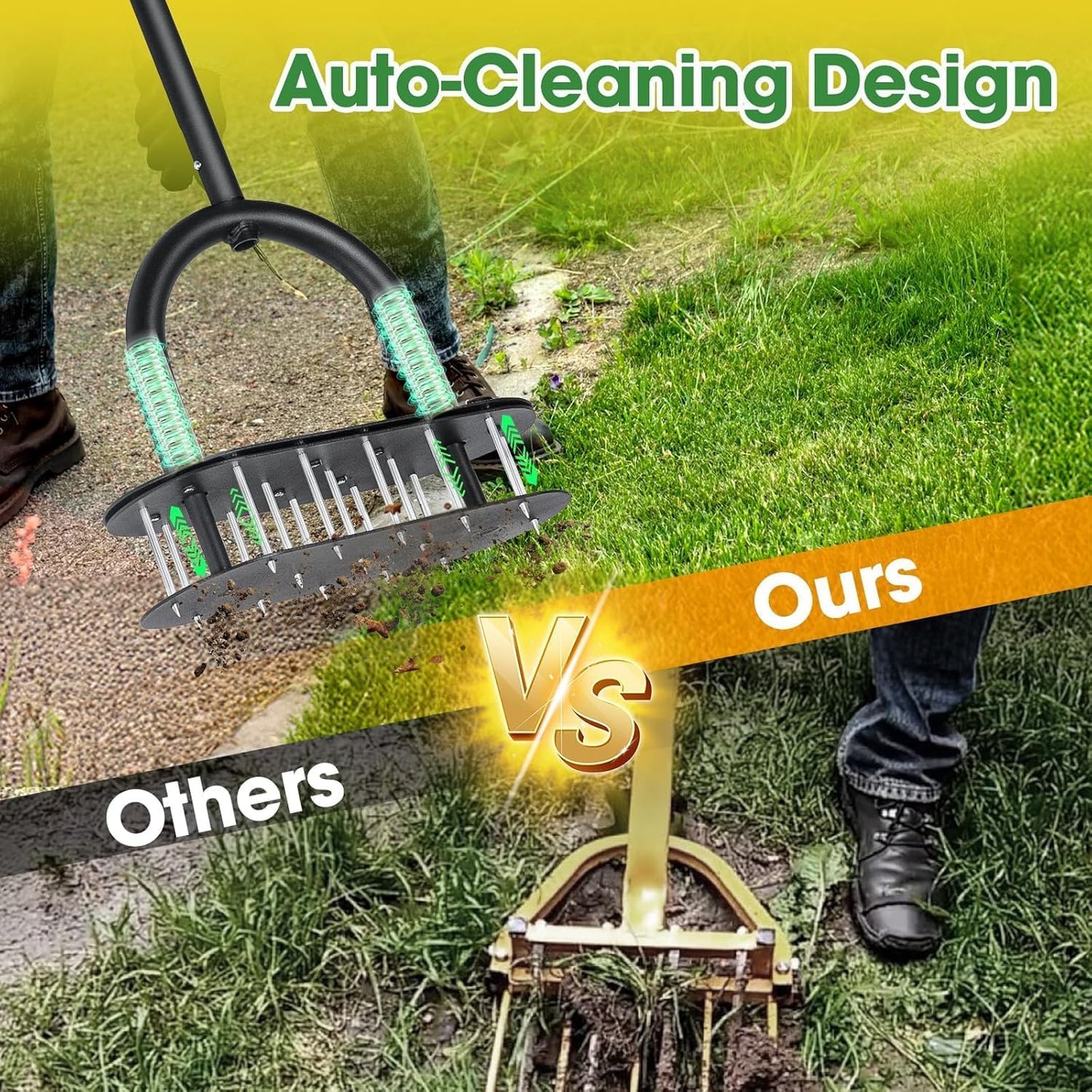 Lawn Aerator Spikes Aerating Tool, Manual Aeration Tools with Padded T-Handle, Wide Foot Plate, 15 3 Inch Solid Steel Spikes, Yard Aerators for Lawn Yard & Garden