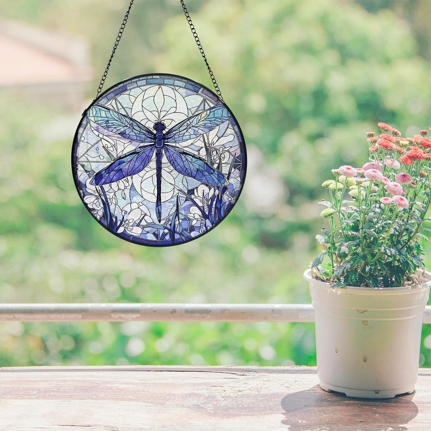 Dragonfly Decor Suncatcher Stained Glass Window Hanging - Handmade Artistic Suncatchers for Windows Hanging，7.9 inch
