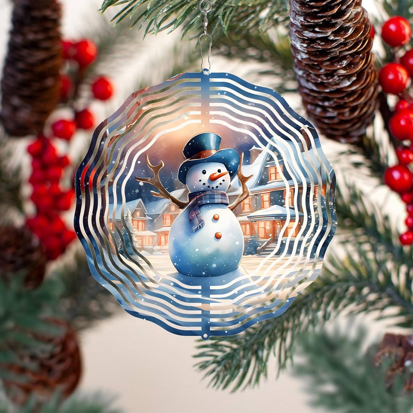 Snowman Christmas Wind Spinners for Yard and Garden 3D Stainless Steel Wind Spinner Unique Gift Outdoor Wind Spinner 10 inch 3D Xmas Wind Sculptures