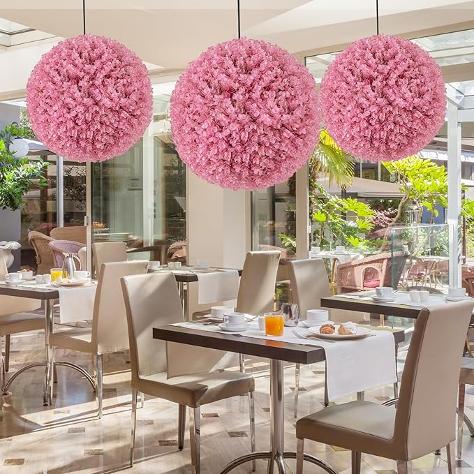 Goplus 17.5 Inch Topiary Balls Artificial Outdoor Set of 2, Faux Pink Eucalyptus Decorative Balls, Fake Plant Sphere, Round Artificial Plant Balls for Front Door, Porch, Backyard, Home Décor
