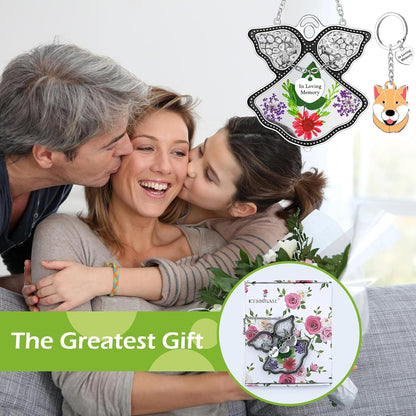 KY&BOSAM Angle Suncatcher in Loving Memory Glass Sun Catchers for Windows Hanging Wind Chime Ornament Pressed Real Flower and Metal Heart Charm Sympathy Bereavement Memorial for Loss Gift