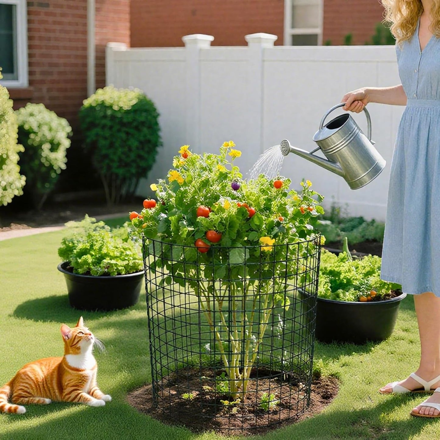 8 Pack Plant Protectors from Animals, 20"x 12" Wire Plant Protector, Wire Cages for Plants with Stakes and Cable Ties, Metal Plant Cages for Plants, Vegetables, Flowers