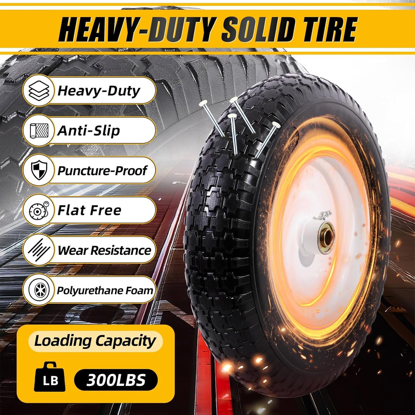 MZREXN 14.5" Wheelbarrow Tire Flat-Free 3.00/3.25/3.50/4.00-8" Solid Tire and Wheel with 3"-7" Centered Hub, 3/4" & 5/8" Bearings Replacement for Hand Truck/Dolly/Utility Cart/Garden Cart 1PCS White