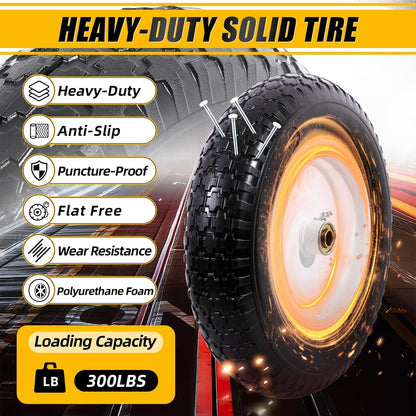 MZREXN 14.5" Wheelbarrow Tire Flat-Free 3.00/3.25/3.50/4.00-8" Solid Tire and Wheel with 3"-7" Centered Hub, 3/4" & 5/8" Bearings Replacement for Hand Truck/Dolly/Utility Cart/Garden Cart 1PCS White