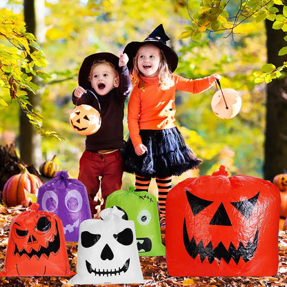 Halloween Pumpkin Leaf Bags, 10 Pcs Large Reusable Plastic Yard Trash Bags with Twist Ties for Fall Porch Decorations, Garden Waste & Outdoor Halloween Decorations