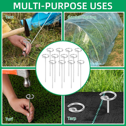 200 Pack 6 Inch Landscape Staples, Thickened 8 Gauge Circle Top Garden Stakes Heavy Duty Galvanized Landscape Fabric Pins for Securing Weed Barrier, Turf, Lawn, Fence, Tent