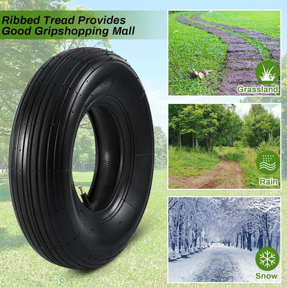 4 Sets 13'' 4.00-6 Replacement Tire and Inner Tube Set Heavy Duty 4.00-6 Tire and Wheel with TR13 Straight Valve Stem and Ribbed Tire Treads, for Wheelbarrow Trolley Garden Wagon Wheels