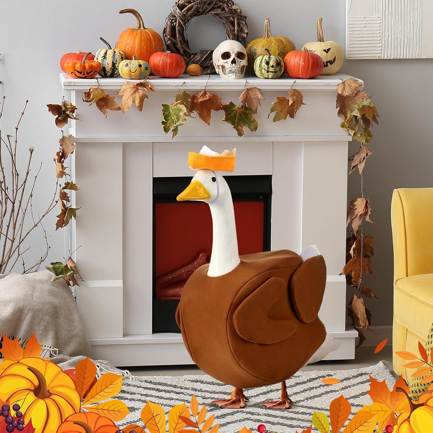 Outus Thanksgiving Turkey Goose Outfits Funny Turkey Outfit for Porch Goose 23inch Lawn Pumpkin Pie Geese Clothes for Plastic Cement Geese Thanksgiving Fall Outdoor Yard Garden Decor