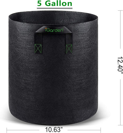 Grow Bags Tall, 5 Gallon Grow Pots 6 Pack with Handles, Heavy Duty 280G Thickened Nonwoven Fabric Plant Bag for Vegetables, Black
