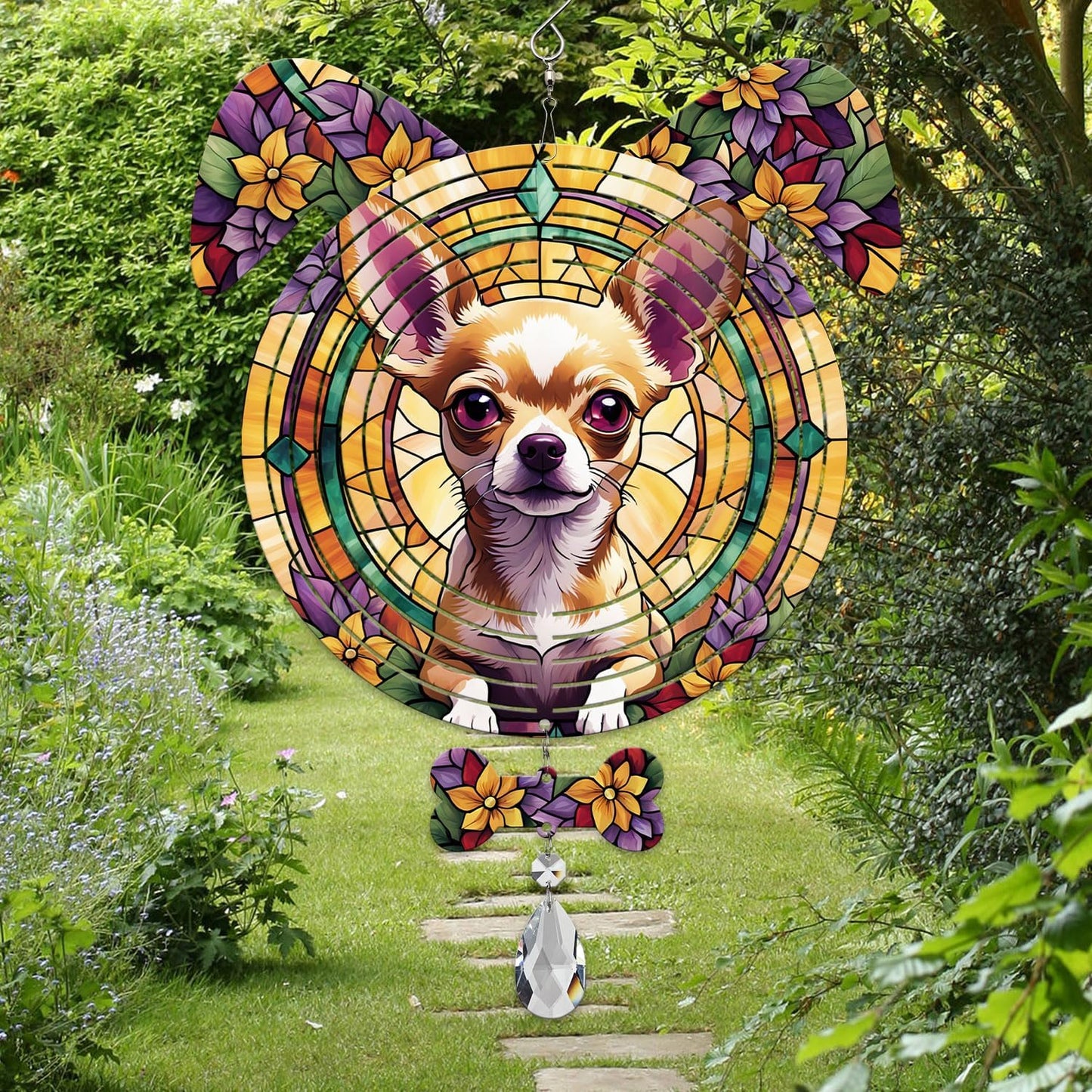 Chihuahua Dog Ears Wind Spinner, Chihuahua Wind Spinner Hanging for Yard and Garden V02