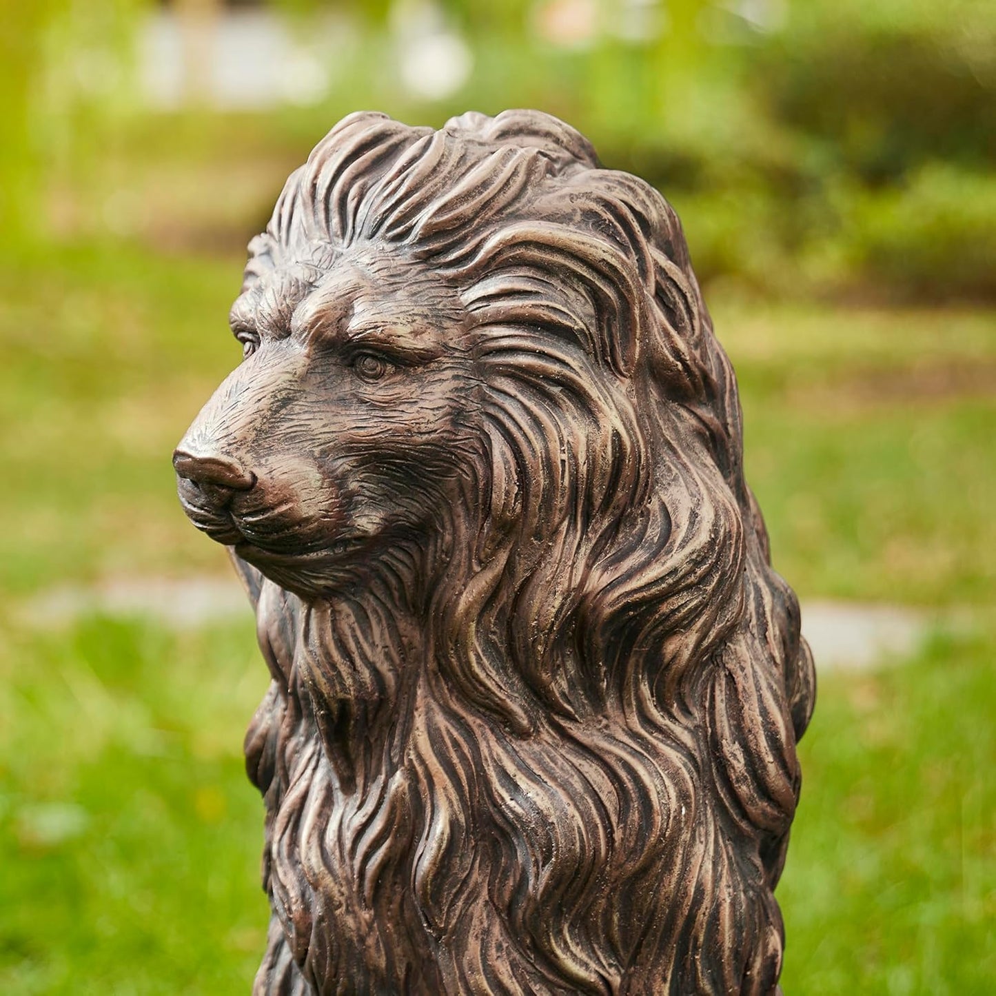 Glitzhome Guardian Sitting Lion Garden Statue MGO Outdoor Decoration, 27.75" H, Bronze
