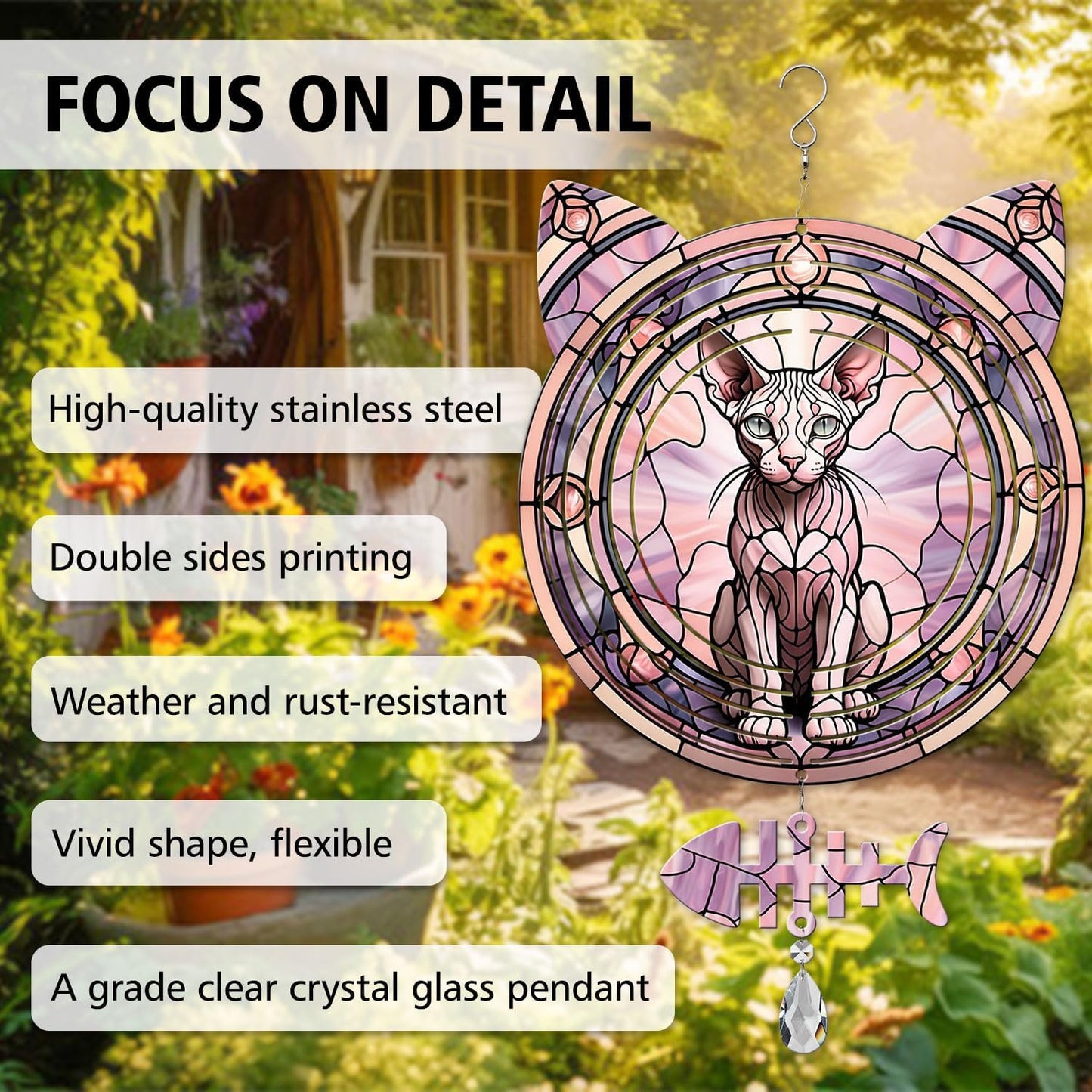 Sphynx Cat Wind Spinner, Sphynx Cat Wind Spinner Hanging for Yard and Garden