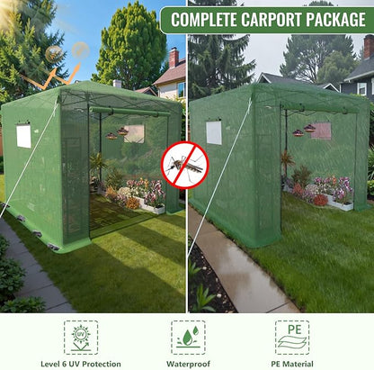 10X10 FT Pop Up Greenhouse,Greenhouse for Outdoors, Portable Walk-in Greenhouses with Roll-Up Zipper Door, PE Cover Greenhouses for Garden and Backyard, Easy Setup