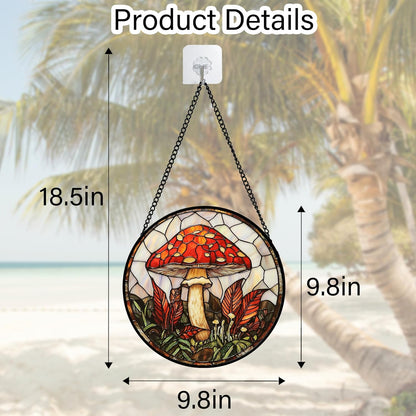 Stained Glass Window Hanging, Big Red Mushroom Suncatcher for Doors Home Sun Catchers Decoration and Christmas, Mother's Day Birthday Gifts for Women, Men, and Mom 9.8 in
