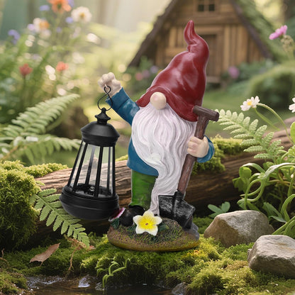 Garden Gnome Outdoor Decoration with Shovel Solar Gnomes Statue with Lantern LED Lights,Terrace Courtyard Lawn Patio Porch Decoration Mother's Day Christmas Housewarming Gift for Mom Women
