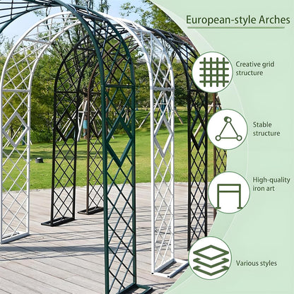 Heavy Duty Garden Arch Trellis, Wide Outdoor Metal Arbor Trellis Arch for Climbing Plants, Sturdy Garden Arbors for Wedding, Ceremony, Party, Lawn Décor Green 86.6''*15.7''*90.6''