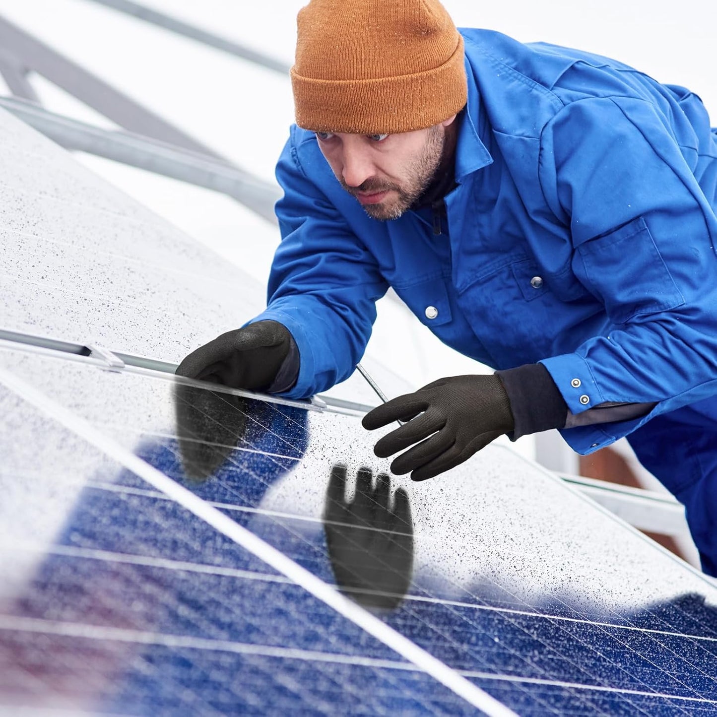 KAYGO 3 Pairs Winter Work Gloves for Men and Women, Thermal Insulated Safety Work Gloves Nitrile Coated, Super Grip on Palm & Fingers, Ideal for Freezer Work, KG12W Black, S