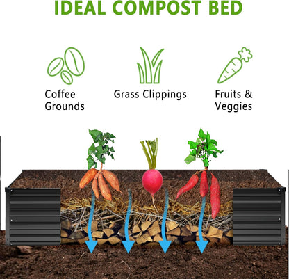 MGNO 2pcs 8x4x1FT Galvanized Raised Garden Bed-Outdoor Planter Box for Vegetables-Metal Garden Bed,Rectangle Planting Box for Herb,Flower,Black