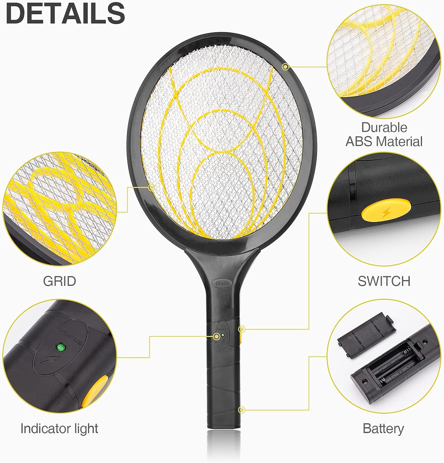 mafiti Fly Swatter Electric, Battery Powered Fly Killer Mosquito Zapper Bug Zapper Racket for Indoor Outdoor, Black