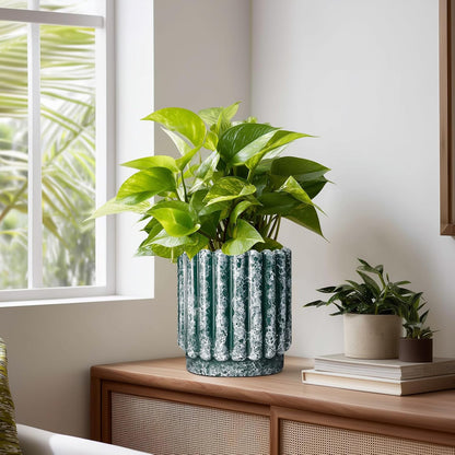 Ceramic Flower Pots 7.6 Inch - Ceramic Planters for Indoor Outdoor Plants, Decorative Plant Pot with Drainage Hole, Round Fluted Planter, Home Room Decor, Housewarming Gifts, Green