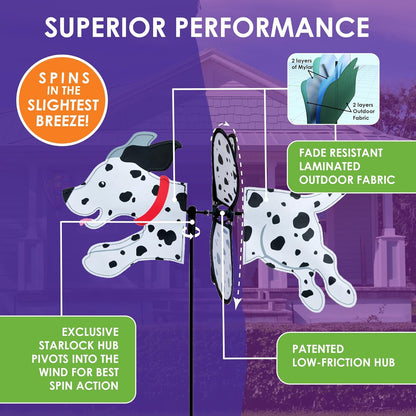 Premier Kites Petite Spinner Dalmation – Whimsical Wind Spinner for Yard & Garden, Durable Weather-Resistant Fabric, Easy to Assemble, Outdoor Decor for Patios, Lawns, & Fairy Lovers