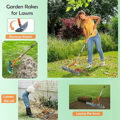 Manual Weed pullerTool, Flat Shovel,Stainless Steel Thatch Rake with Adjustable Handle for Leaf & Moss & Edging & Ice & Snow Removal in Lawn,Driveways, Patios, Garden Cracks (1-3 Tools)