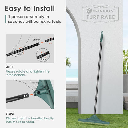 ORIENTOOLS Artificial Turf Rake, Grass Rake with 4 Sections Adjustable Steel Handle from 30" to 53", Hand Telescopic Brush, for Artificial Turf, Patios, Carpets, Pet Hairs and Garden Lawn Clean