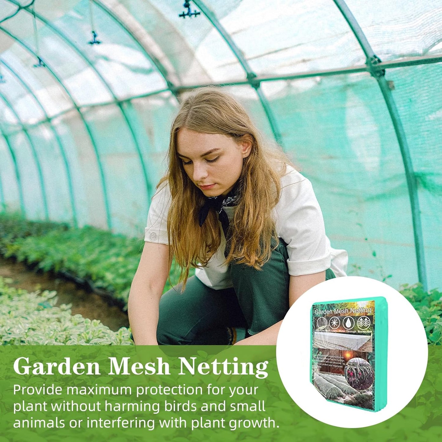 10 x 65FT Garden Mesh Netting, Ultra Fine Mesh Protection Netting Plant Covers Greenhouse Row Cover Raised Bed Screen Barrier Net for Vegetable Fruits Flowers Trees Crops, Green