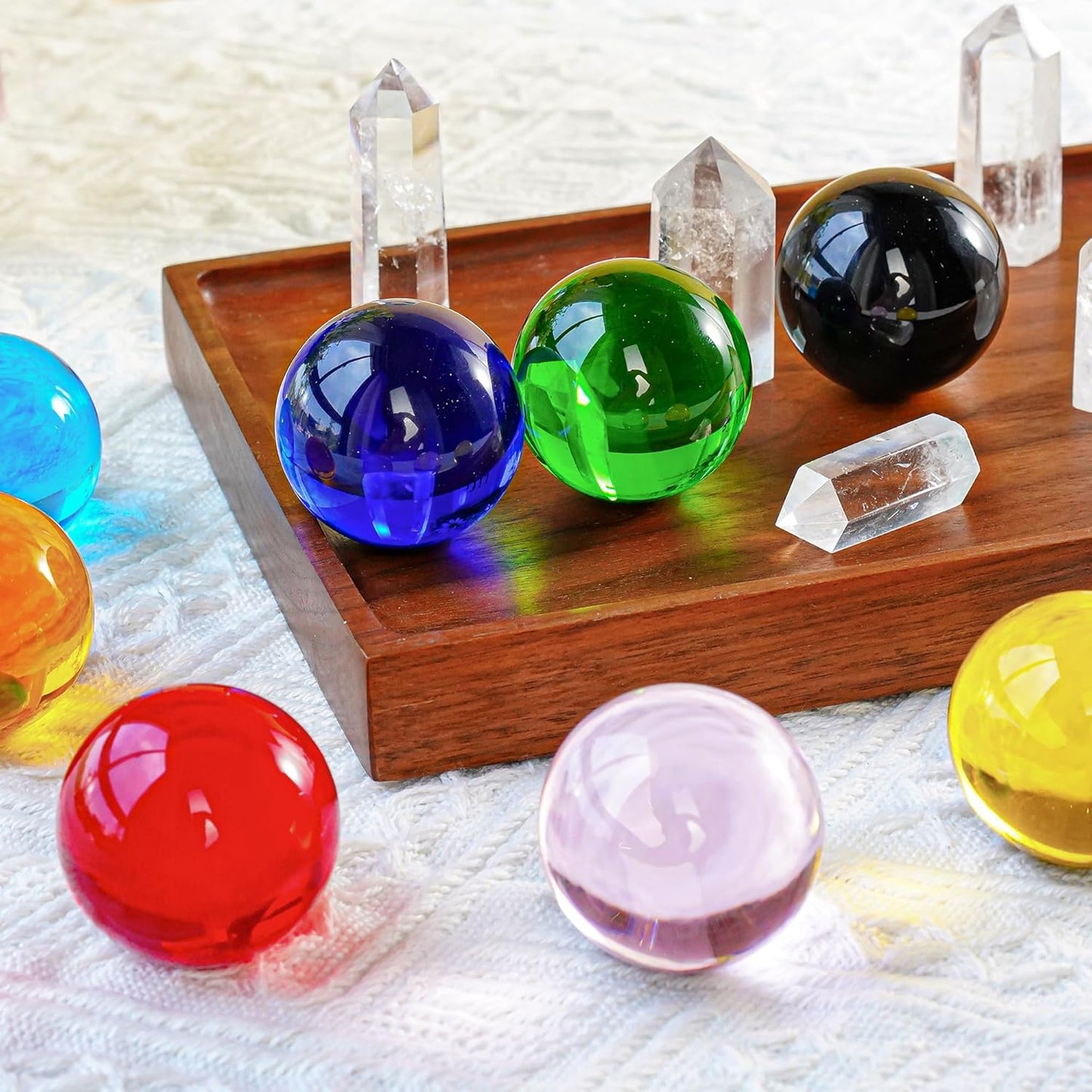 8pcs Colorful Crystal Balls Decoration for Home 40mm Rainbow Color Glass Balls Healing Spheres Quartz Decorative Balls for Dinner Party Centerpiece