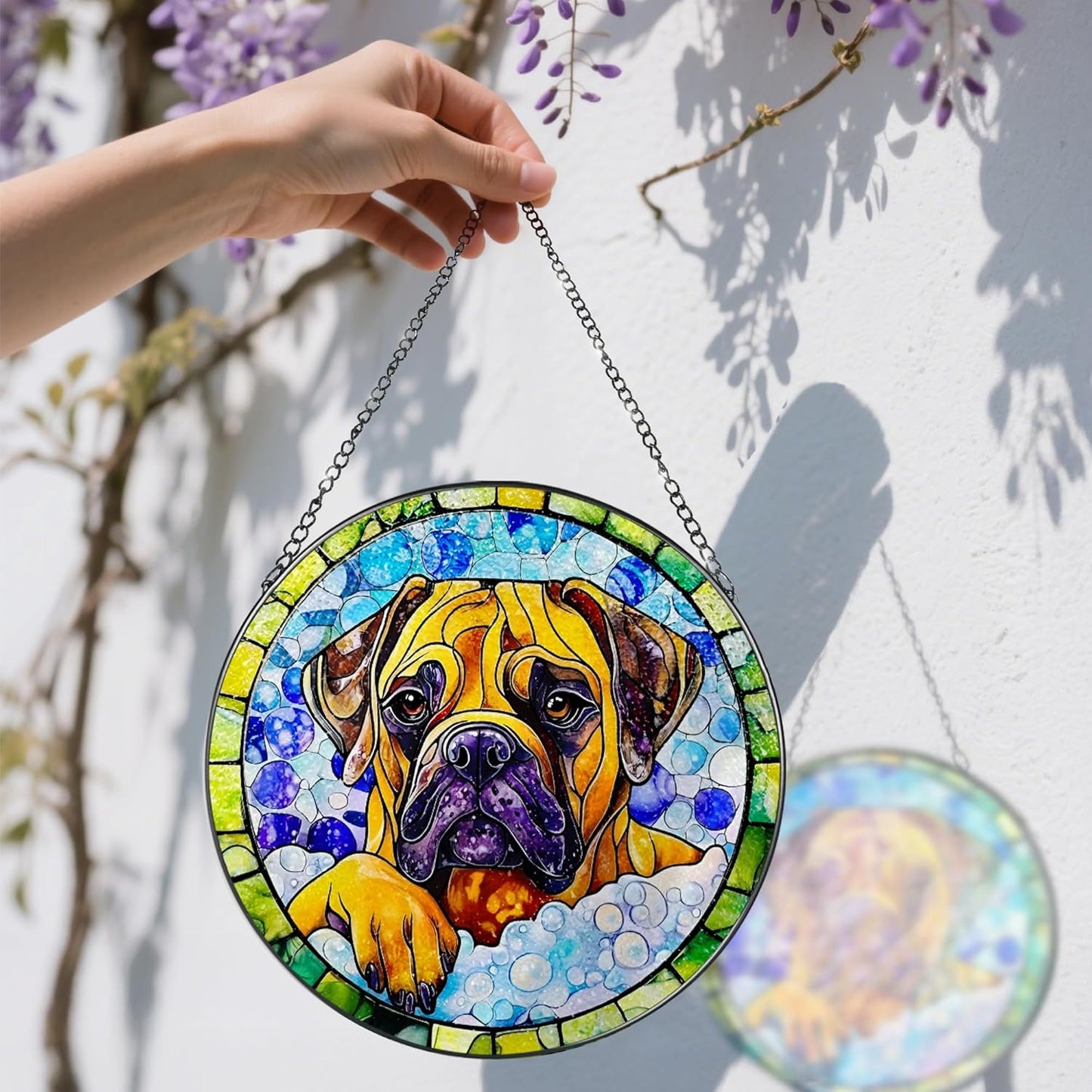 8″ Stained Glass Window Hanging Ornament, Bullmastiff Dog Stained Glass Suncatcher Ornament, Sun-Catcher Window Decor | Pet Lover Gifts, Gifts for Dog Lovers