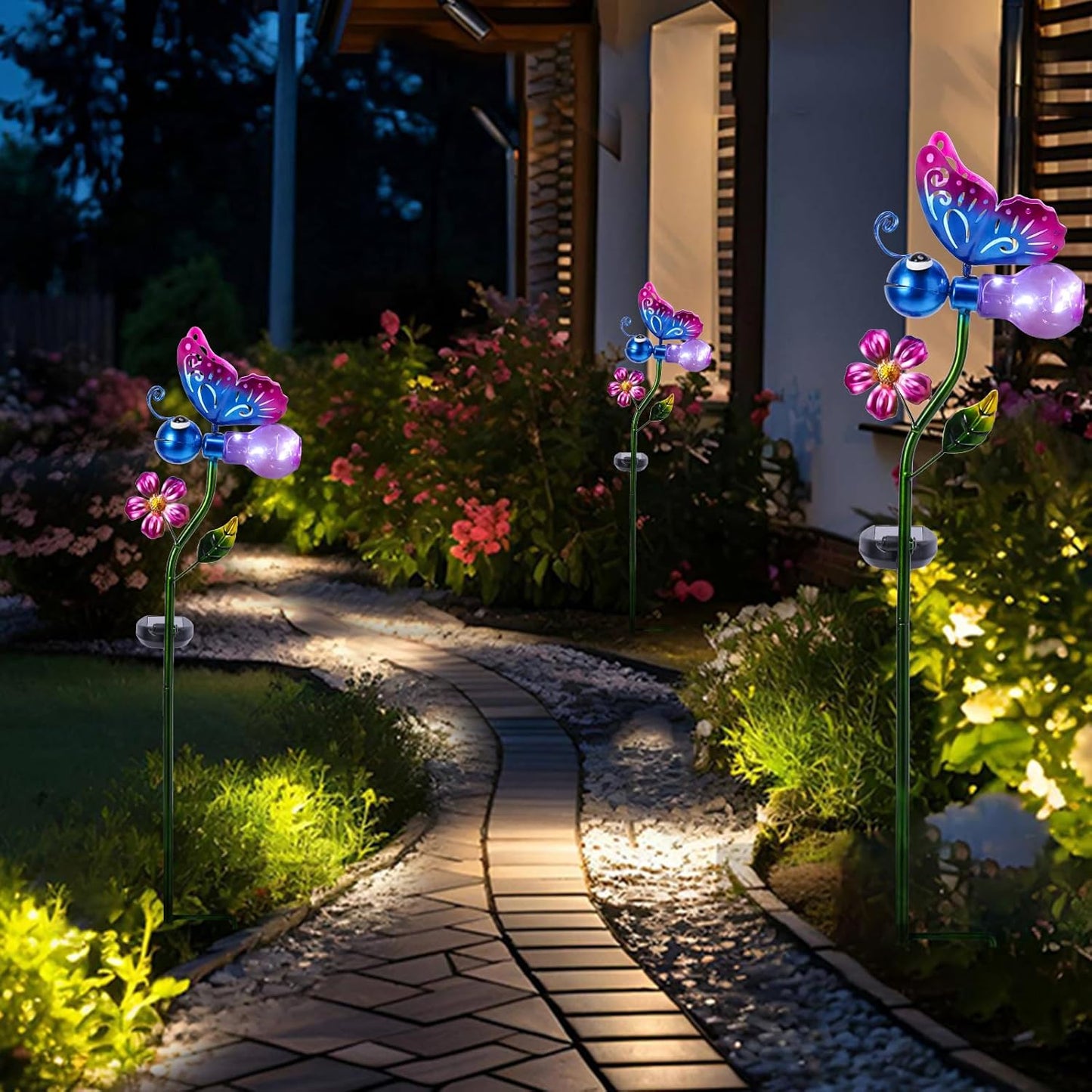 VCUTEKA Solar Garden Lights Metal Flower Decor Colorful Solar Pathway Light with LED Cracked Crystal Ball Outdoor Decorative Stake for Patio Yard Lawn Garden Decor (Purple)