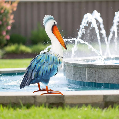 Pelican Statues Metal Garden Decor Coastal Blue Heron Yard Art Sculpture Ornament for Backyard Porch Patio Pond Decor