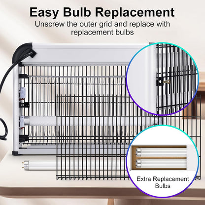 Upgraded 3800V Mosquito Zapper, High-Voltage Electric Bug Zapper Indoor Mosquito Killer Lamp Fly Moth Gnat Traps W/ 2 Replacement Bulbs