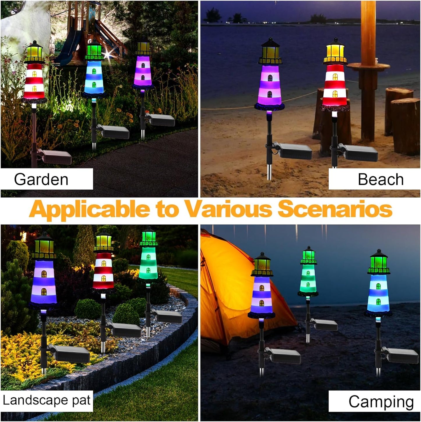 Solar Powered Waterproof Garden Lights 4 Pack – Lighthouse Design for Outdoor Garden Lighting, Backyard Decorations & DIY Backyard Patio, Must-Have for Patio Lovers