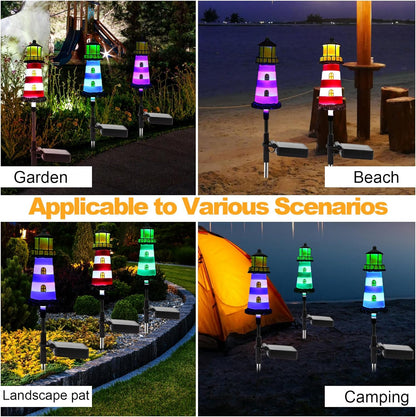 Solar Powered Waterproof Garden Lights 4 Pack – Lighthouse Design for Outdoor Garden Lighting, Backyard Decorations & DIY Backyard Patio, Must-Have for Patio Lovers