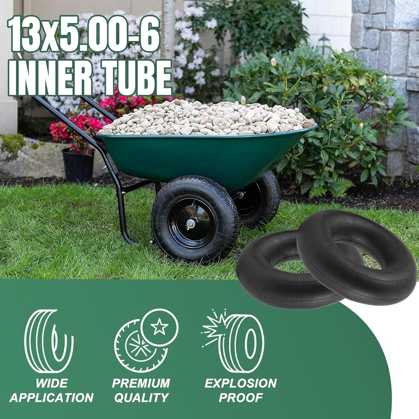 13x5.00-6 Inner Tubes with Straight Valve Stem(2 Pack) - Heavy Duty 5.00-6 Replacement Tire Tubes for Razor Dirt Quad, Lawn Mowers, ATVs, Dirt Bikes