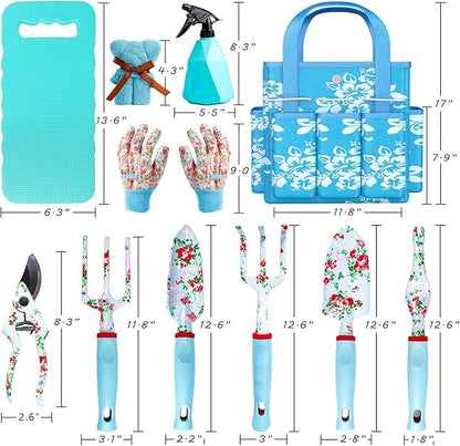 JUMPHIGH Womens Gardening Gifts Set - Floral Gardening Tools with Tote Bag - Gifts for Mom, Girlfriend or Women - Birthday, Christmas (Blue)