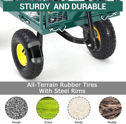Heavy Duty Garden Cart On Wheels - 550LBS Metal Wagon with 10" Pneumatic Wheels, 180° Rotating Handle & Removable Sides - All-Terrain Yard Wagon for Farm, Beach & Outdoor Use