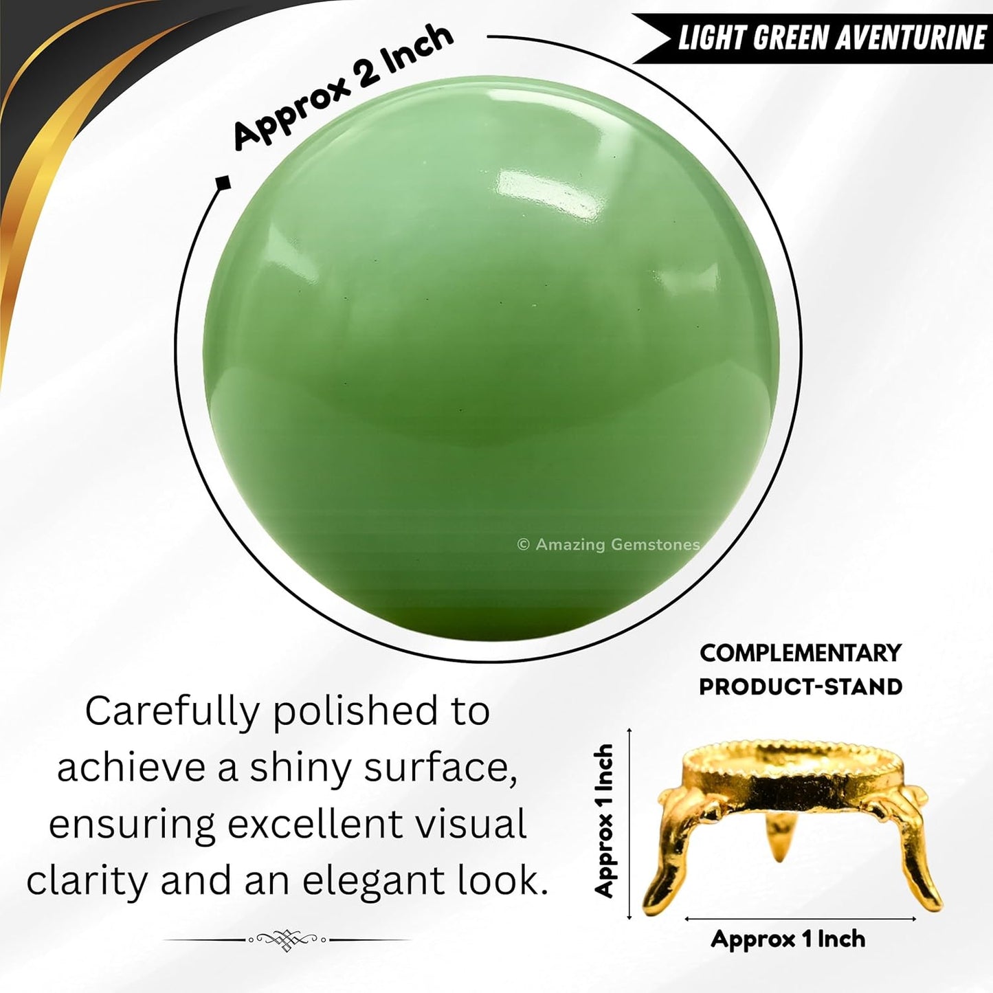 Amazing Gemstone Green Aventurine Crystal Ball with Stand - 2 Inches Crystal Sphere Meditation Balls for Witchcraft and Decorative Balls