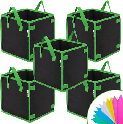VIVOSUN 5 Pack 7 Gallon Square Grow Bags, Thick Nonwoven Cubic Fabric Pots with Handles for Indoor and Outdoor Gardening