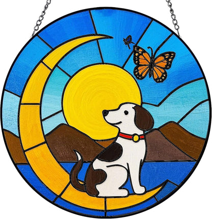 Dog Memorial Suncatchers for Windows Hanging - 8 in UV-Printed Stained Glass Sun Catchers Indoor Window, Suncatcher Stained Glass for Home Decor Wall Art, Gifts for Holiday