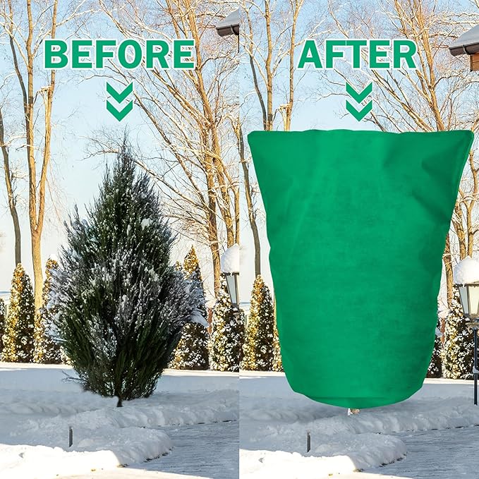2 Pcs Plant Covers Freeze Protection Extra Large Frost Cloth Plant Covers with Zipper Drawstring Winter Cold Weather Frost Blankets for Outdoor Palm Fruit Tree and Shrubs (10 x 10 ft,Green)