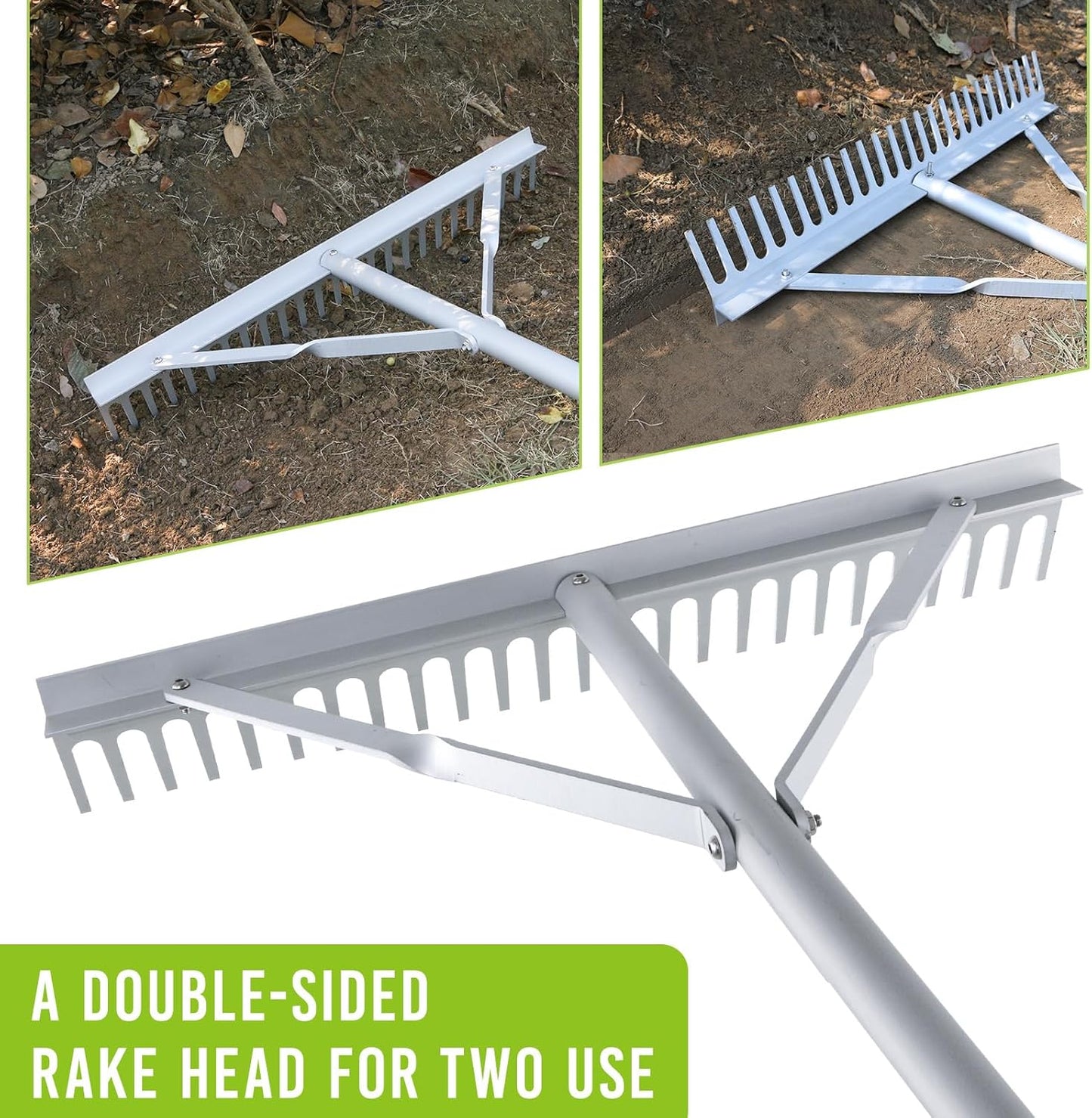 24 Inch Aluminum Landscape Rake, Garden Rake, Heavy Duty Rakes for Lawns, Metal Rake for Gardening, Loosening Soil, Lawn Care, Lake and Beach