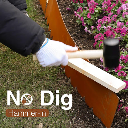 6-Pack Pre-Rusted Corten Steel Landscape Edging - 40" L x 6" H Each (20Ft Total) - No-Dig Hammer-in Heavy Duty Metal Edge Border w/ 7 Clips for Lawn, Yard Pathway Divider, #LYLB06RT-US