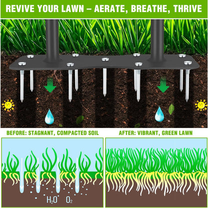 Yesker Lawn Aerator Spike Tool – Manual Metal Soil Aerator with 9 Iron Spikes, Dethatching Lawn Tool for Yard, Garden, and Lawn Aeration