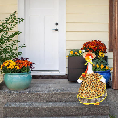 Fall Goose Outfit Harvest Sunflower Lawn Porch Cement Goose Clothes Harvest Skirts Hat Wig for Fall Thanksgiving Garden Outdoor Patio Yard Statue Art Decor(23 Inch)