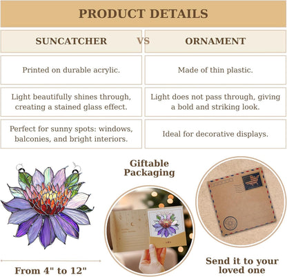 Purple Water Lily Flower Acrylic Suncatcher Stained Glass Effect Window Car Hanging Christmas Ornament Indoor Outdoor Decor Garden Sun Catcher Panel Flower Lover for Women Mom Grandma